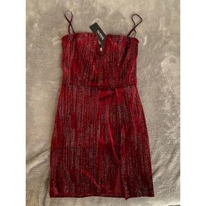 Red mini dress with silver glitter
